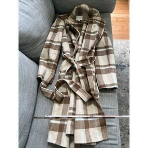 Banana Republic Jacket Women's Large Khaki Plaid Double Face Long Tie Waist Coat